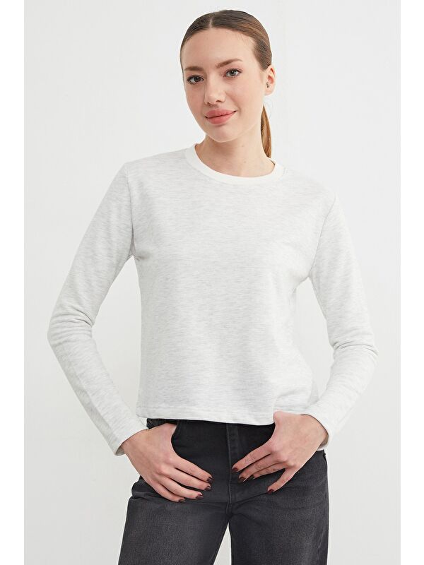 Fullamoda 3 İplik Şardonsuz Yakası Ribanalı Sweatshirt