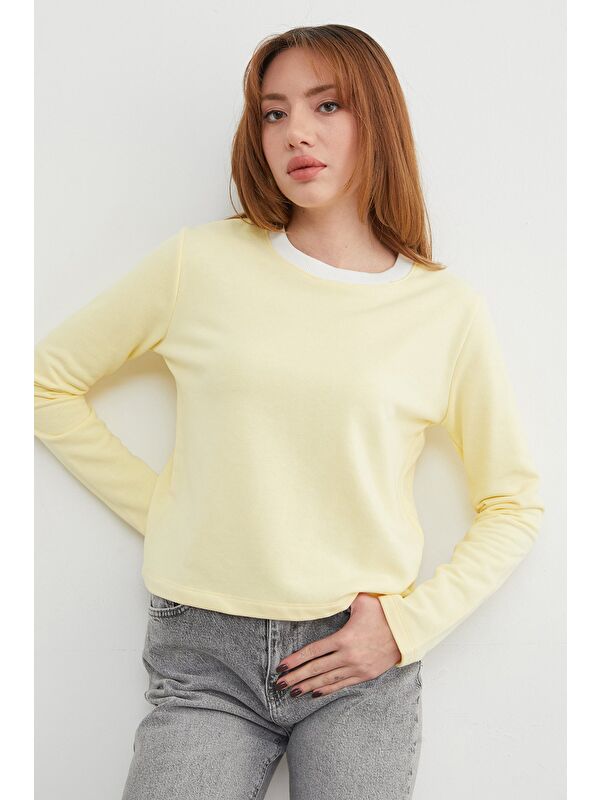 Fullamoda 3 İplik Şardonsuz Yakası Ribanalı Sweatshirt