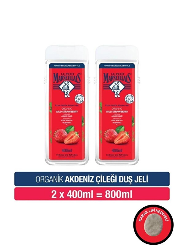 Le Petit Marseillais Akdeniz Çileği Nemlendirici Banyo ve Duş Jeli 400ml Kabak lifi hediyeli