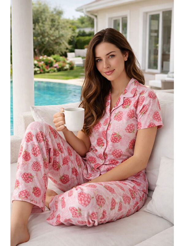 Remsa Kadın Kısa Kol Milan Kumaş Pijama Takımı 50101-2317 Lila