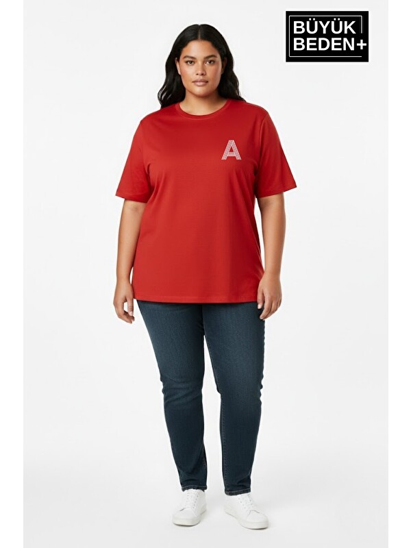 Süperlife Kadın Büyük Beden A Baskılı 3xl-6xl Bisiklet Yaka Tshırt SPR26BTSK510-12