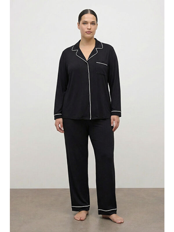 Mylinemoda Kontrast Biyeli Penye Pijama Takımı