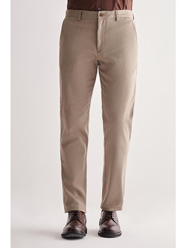 İMZA Koyu Bej Yan Cep Düz Paça Pamuklu Comfort Fit Chino Casual Pantolon 1003255166