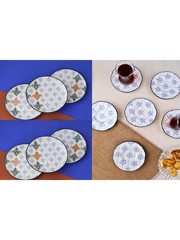 TABAK EVİ Porselen Audrey 6 Kişilik Pasta Takımı 20cm ve Çay Tabak Takımı 12cm