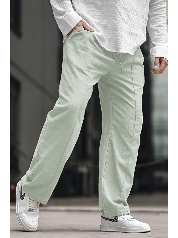 Madmext Mint Yeşili Erkek Rahat Kesim Keten %100 Pamuk Pantolon 6539