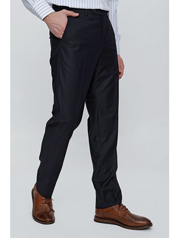İMZA Lacivert Gabardin Yan Cep Açık Paça Basic Comfort Fit Esnek Pantolon 1003255005