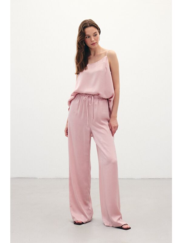 SATEEN Bağcıklı Salaş Pantolon - Pudra
