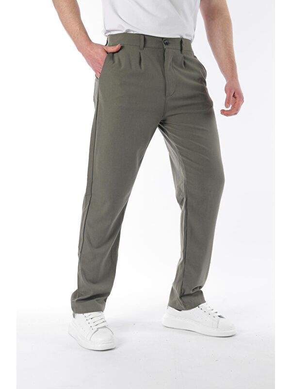 Madmext Haki Regular Fit Düz Kesim Yan Cepli Erkek Pantolon 6540
