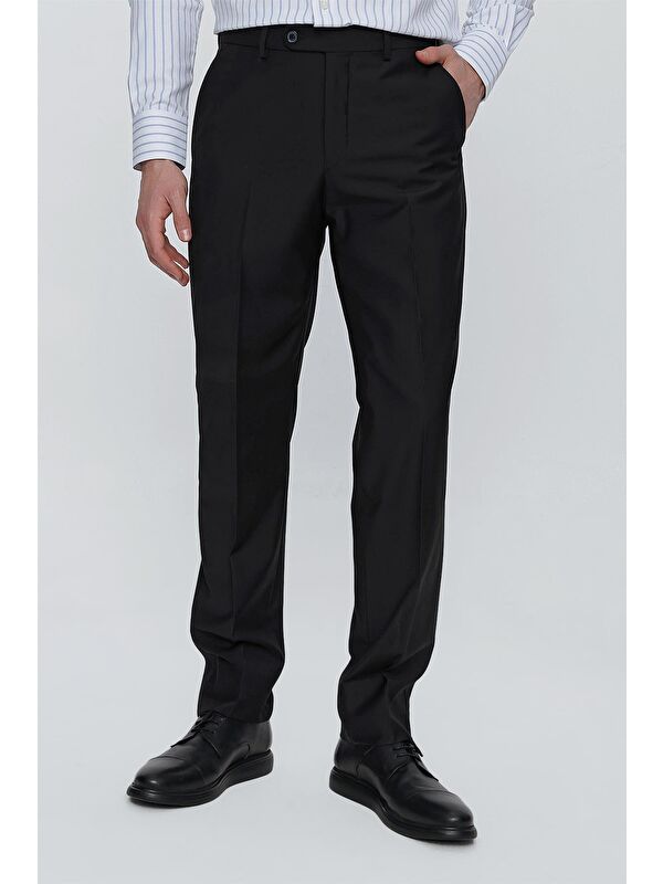İMZA Siyah Gabardin Yan Cep Açık Paça Basic Comfort Fit Esnek Pantolon 1003255005
