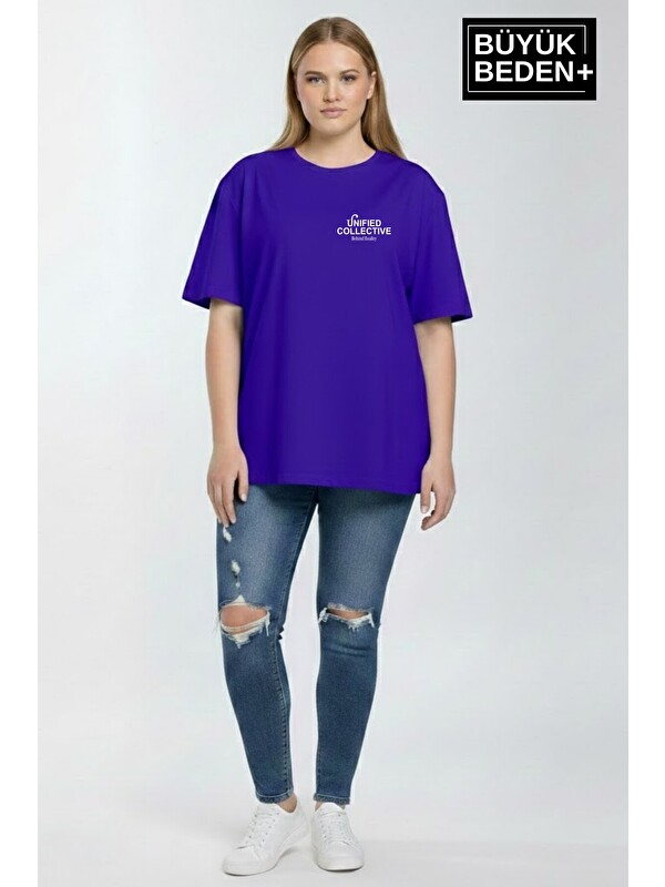 Süperlife Kadın Büyük Beden Unified Collective Baskılı 3xl-6xl Bisiklet Yaka Tshırt SPR26BTSK510-10