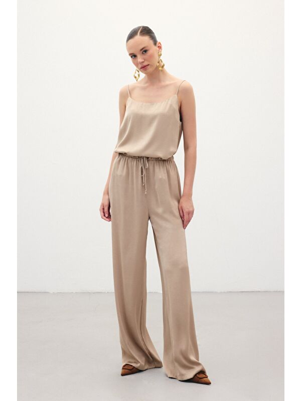 SATEEN Bağcıklı Salaş Pantolon - Vizon