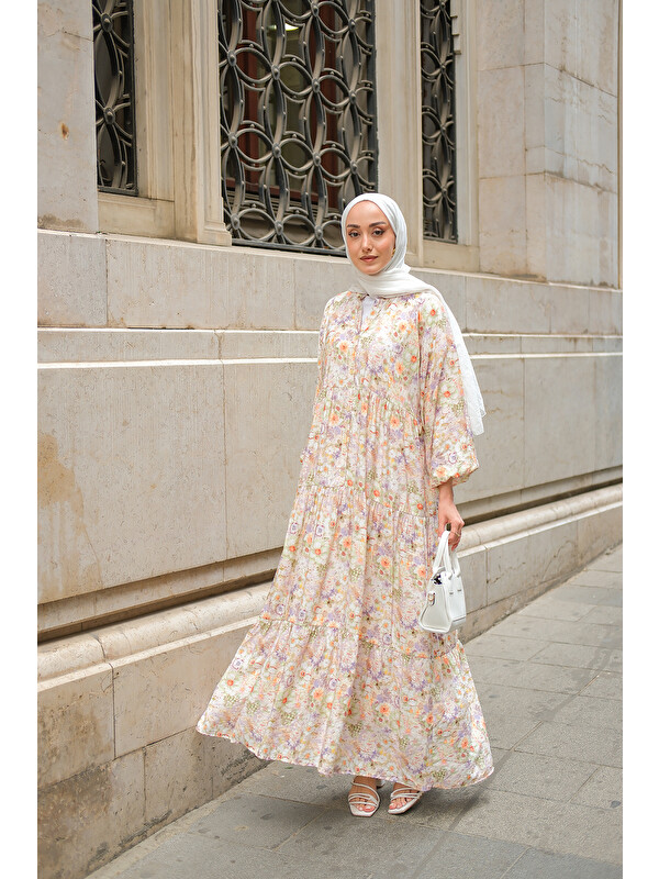 Locco Moda Kadın Çiçek Desenli Elbise Yeşil