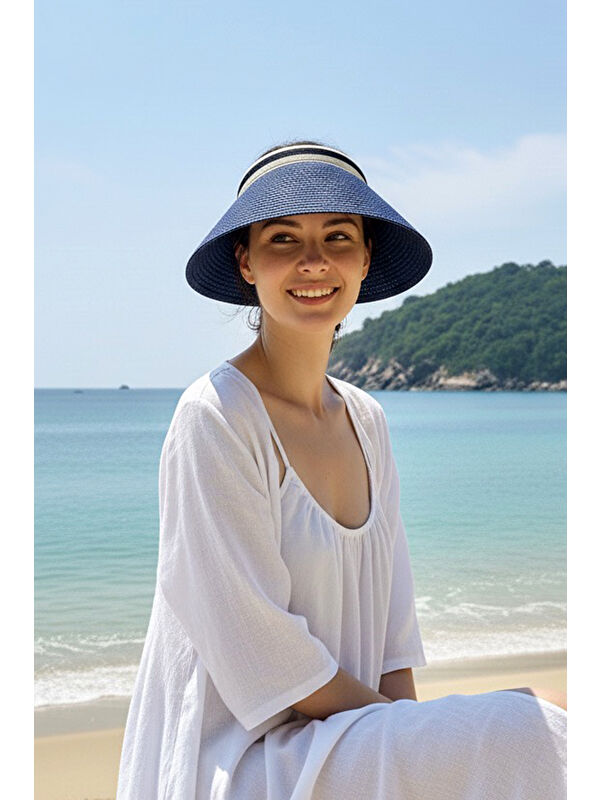 Marina Düz Hasır Vizör Şapka Lacivert 14398