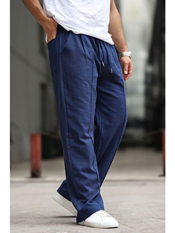 Madmext Lacivert Erkek Rahat Kesim Keten %100 Pamuk Pantolon 6539