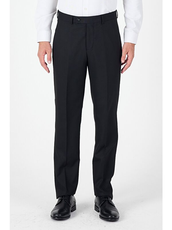 İMZA Siyah Yan Cep Açık Paça Düz Comfort Fit Esnek Pantolon 1003250914