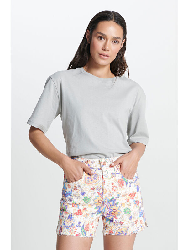Wrangler Relaxed Fit Geniş Kesim Bisiklet Yaka %100 Pamuk Gri Tişört
