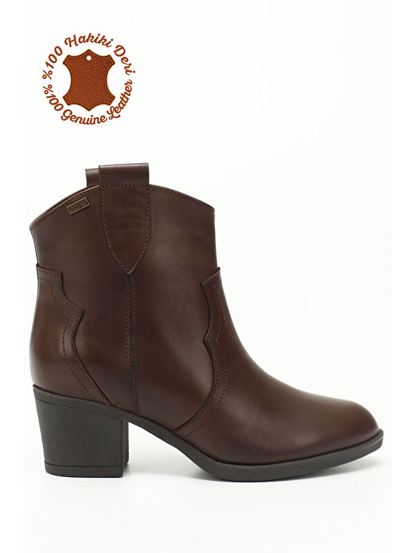 Kadın ORTA KAHVERENGİ Kalın Topuklu Hakiki Deri Kovboy Bot - Görsel 4
