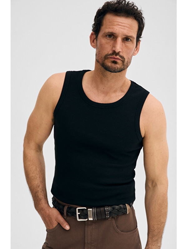 GRIMELANGE TREVISO Erkek Yumuşak Ve Esnek Kumaşlı Organik Pamuklu Slim Fit SİYAH Atlet