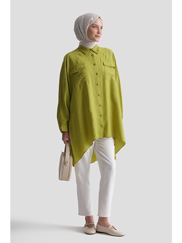 ARMİNE Rayon Karışımlı Tunik Yağ Yeşili