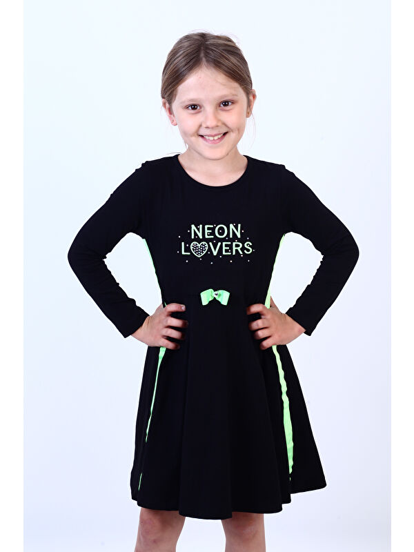 Toontoykids Kız Çocuk Neon Lover Nakışlı Elbise