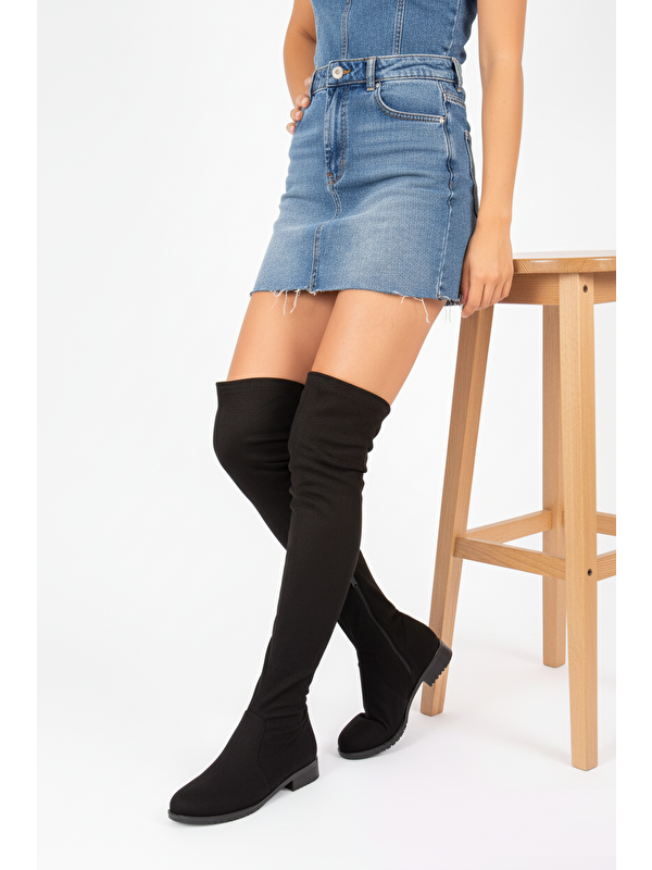 Fox Shoes Siyah Kadın Diz Üstü Çizme V726666602