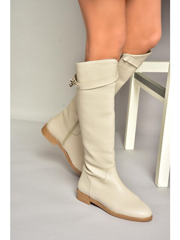 T848443409 Bej Klasik Kadın Çizme - Görsel 3