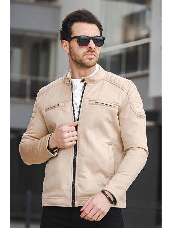 Oksit Tuci Zenta İçi Polarlı Slim Fit Hakim Yaka Erkek Süet Mont