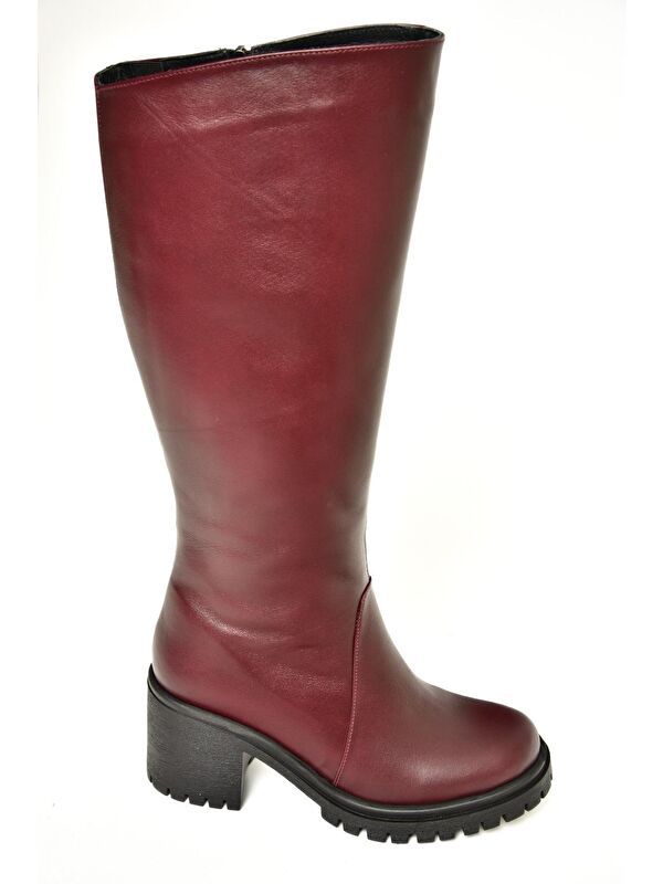 R6540477 Bordo Hakiki Deri Kadın Çizme - Görsel 7