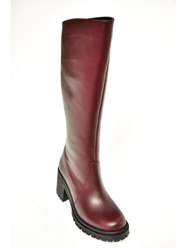 R6540477 Bordo Hakiki Deri Kadın Çizme - Görsel 8