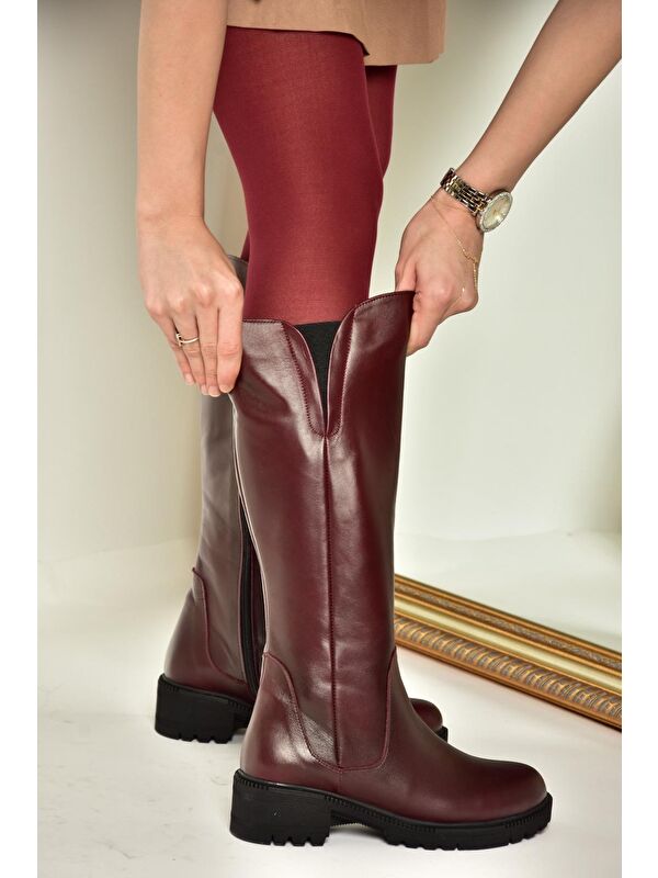 N6542261 Bordo Hakiki Deri Kadın Çizme - Görsel 3