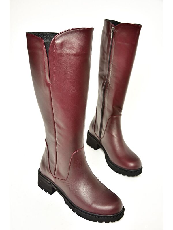 N6542261 Bordo Hakiki Deri Kadın Çizme - Görsel 6