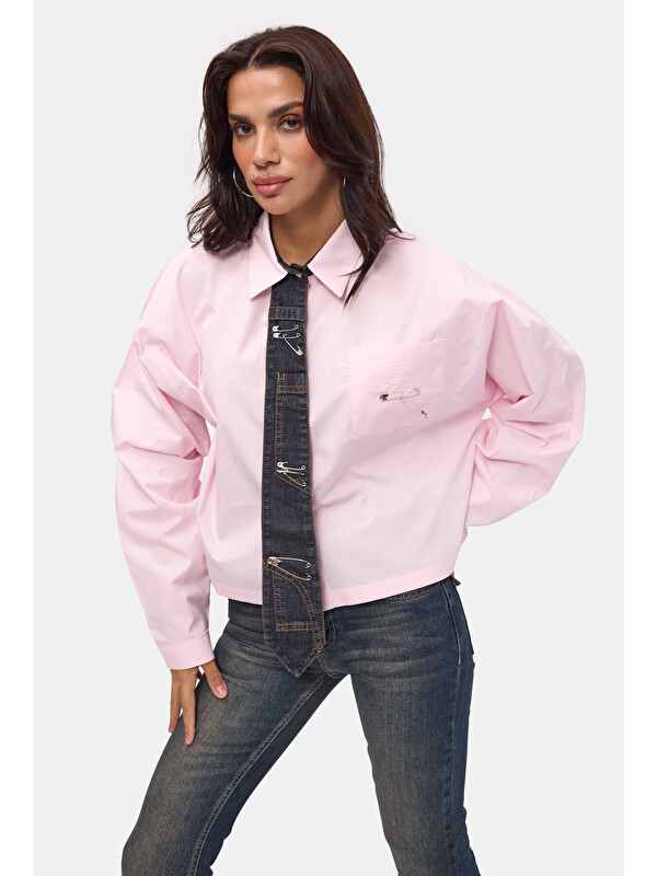 It's Basic Kadın Pembe Oversize Özel Tasarım Gömlek