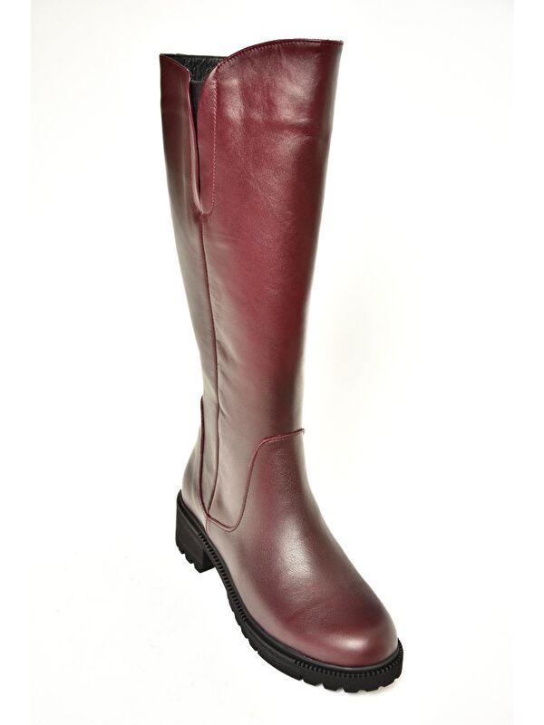 N6542261 Bordo Hakiki Deri Kadın Çizme - Görsel 8