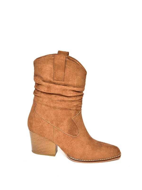 T296713002 Taba Süet Kalın Topuklu Kadın Bot - Görsel 6