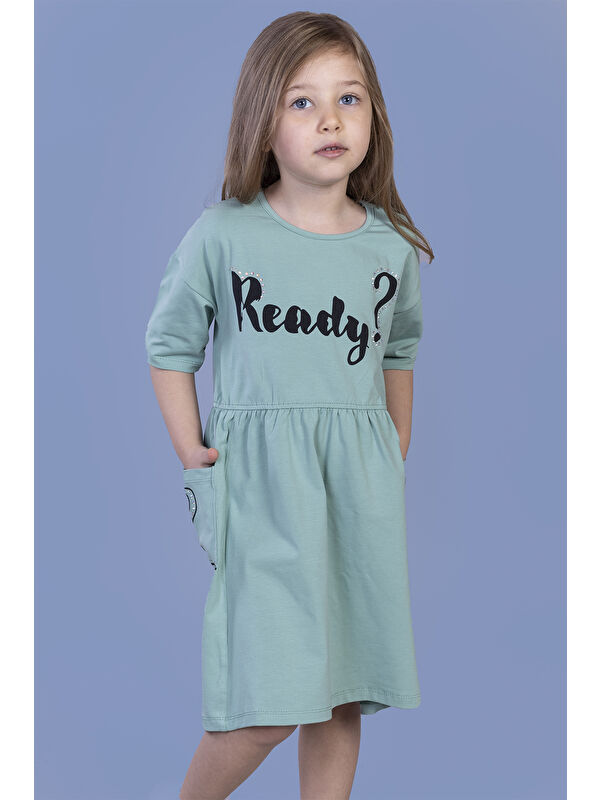 Toontoykids Kız Çocuk Ready Baskılı Taş İşlemeli İki Yanı Cepli Elbise