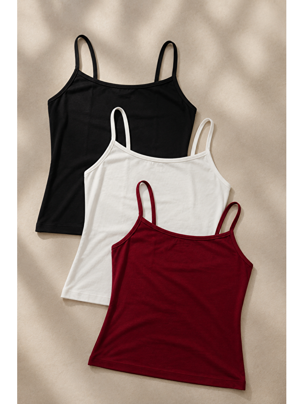 COMBINE Kadın Basic İnce Askılı Dar 3 Lü Crop Bluz