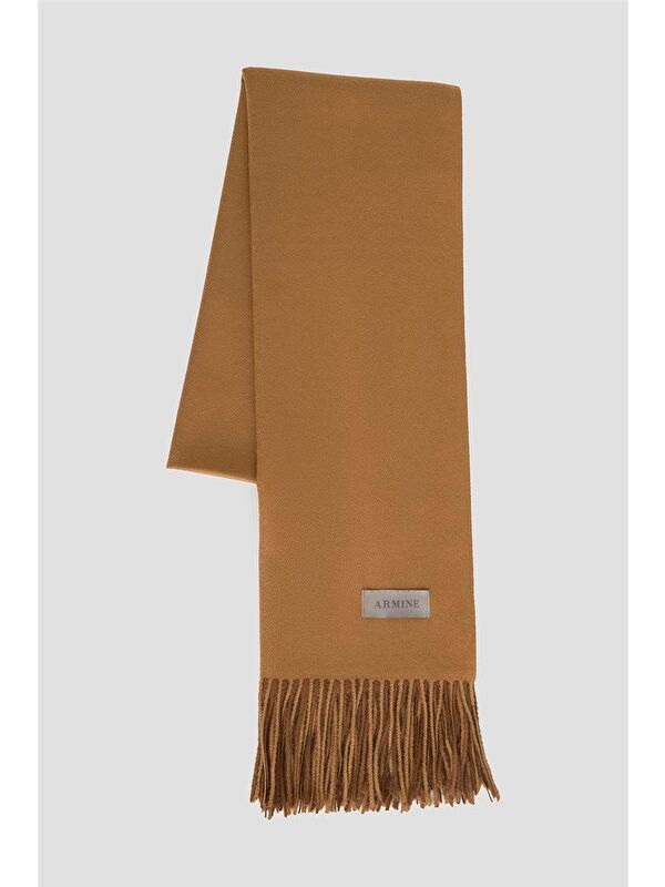 ARMİNE Püsküllü Akrilik Atkı Camel