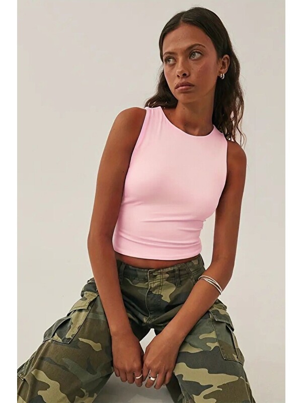 Tarz Cool Kadın Atlet – Düz Basic Crop Kolsuz T-shirt