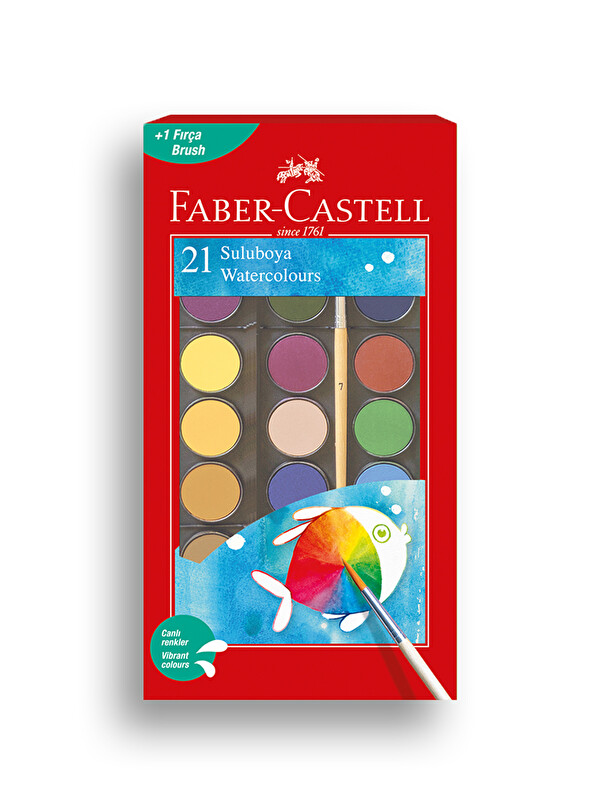 Faber-Castell Suluboya 21 Renk, Büyük Boy, Geniş Renk Yelpazesi, Parlak Canlı ve Örtücü Renkler
