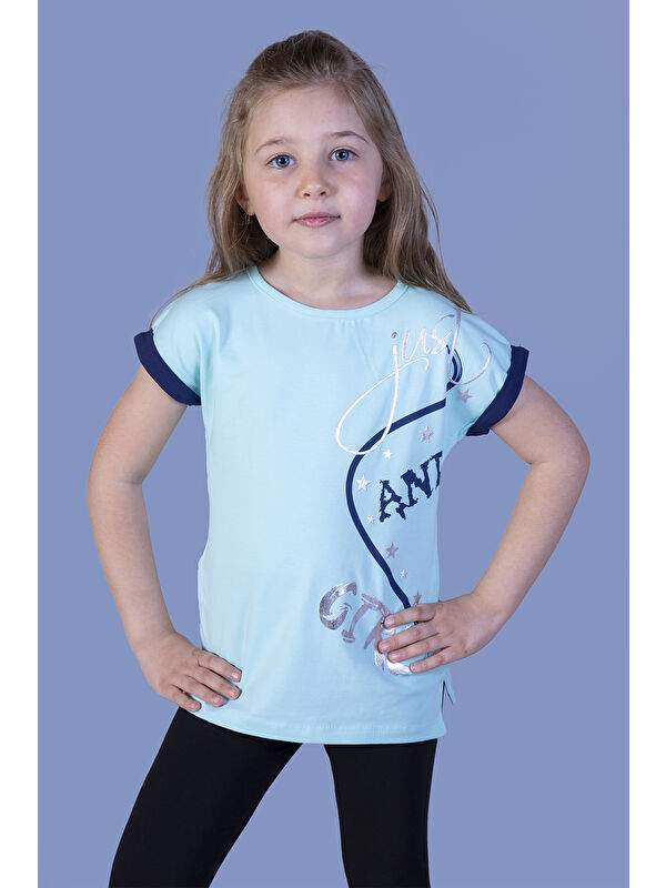 Toontoykids Kız Çocuk Just And Girl Baskılı Kol Detaylı Tişört