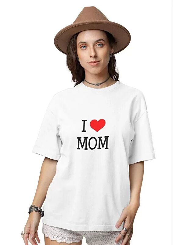 Jane's Unisex Bisiklet Yaka Baskılı Oversize T-Shirt - Beyaz