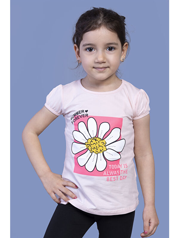 Toontoykids Kız Çocuk Papatya Baskılı Taş İşlemeli Tişört