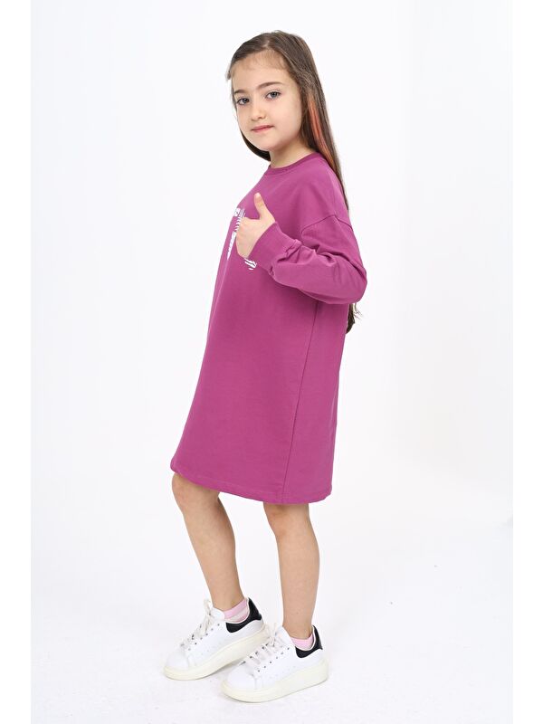 Toontoykids Kız Çocuk Baskılı Relax Fit Bisiklet Yaka Uzun Kollu Elbise