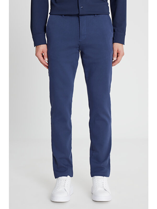 Altınyıldız Classics Erkek İndigo Pamuklu Slim Fit Dar Kesim Yan Cep Casual Pantolon