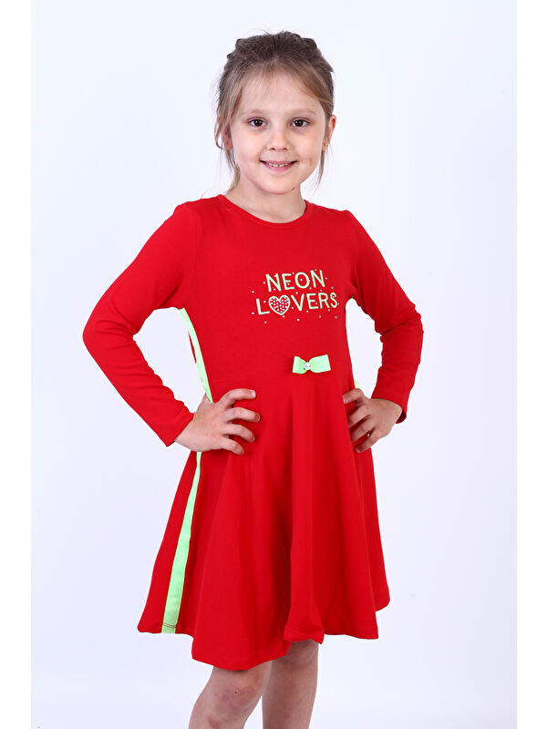 Toontoykids Kız Çocuk Neon Lover Nakışlı Elbise
