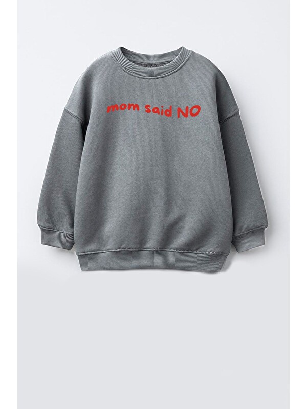 Monila Unisex Çocuk 3 İplik Kumaş Slogan Baskılı Pamuklu Sweatshirt