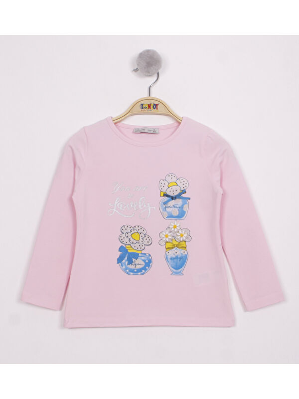 Toontoykids Kız Çocuk Papatya Vazo Baskılı T-Shirt
