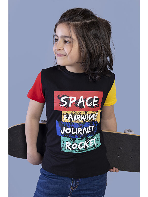 Toontoykids Erkek Çocuk Kolları Garni Detaylı Baskılı Tişört
