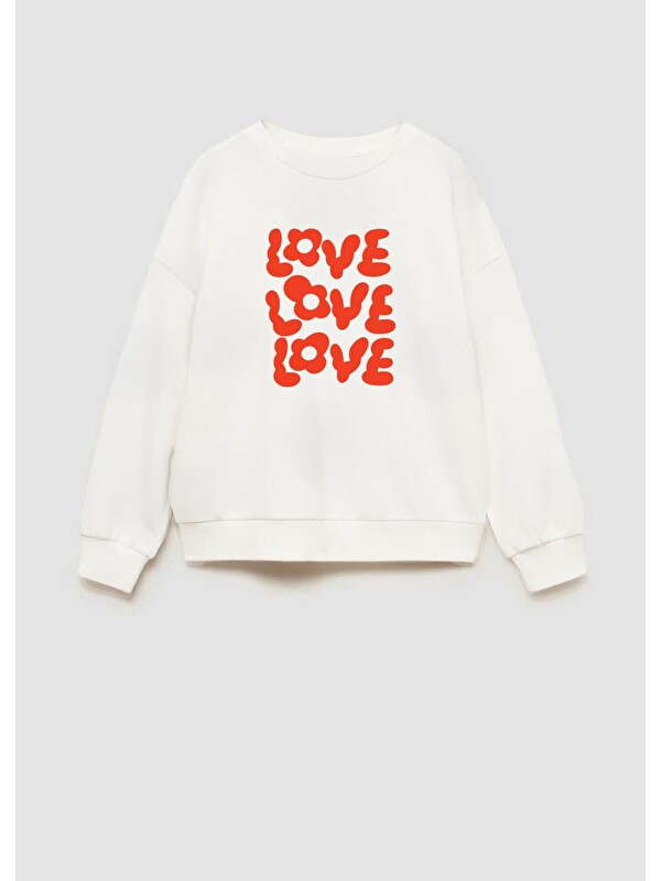 Monila Kız Çocuk Love Baskılı 3 İplik Kumaş Pamuklu Sweatshirt