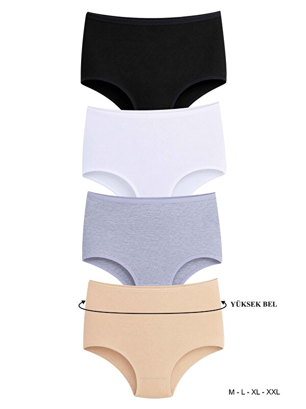 Dominant DOMINANT Kadın Çamaşır Pamuklu Düz Renk YÜKSEK BEL Geniş Basen Külot 4'lü Paket( M-L-XL-XXL )
